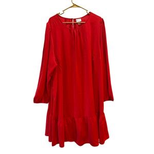 Ava & Viv Womens 3X Red Long Sleeve Ruffle Hem Shift Mini Dress Round Neck 772